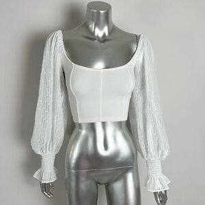 Urban Outfitters Crop Top Womens Medium Puff Sleeve White Ribbed Romantic